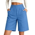 thumbnail image 2 of Only Moment Women's Summer Sweat Shorts Bamboo Nodes Cotton Summer Casual High Waist Drawstring Comfy Dressy Lounge Beach Vacation Shorts with Pockets Shorts for Women Blue,S, 2 of 7