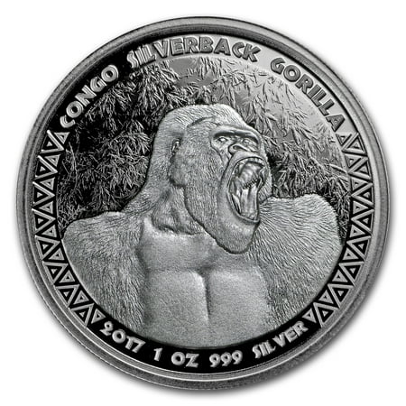 - 2017 Republic of Congo Silver 1 oz Silverback Gorilla (Prooflike)