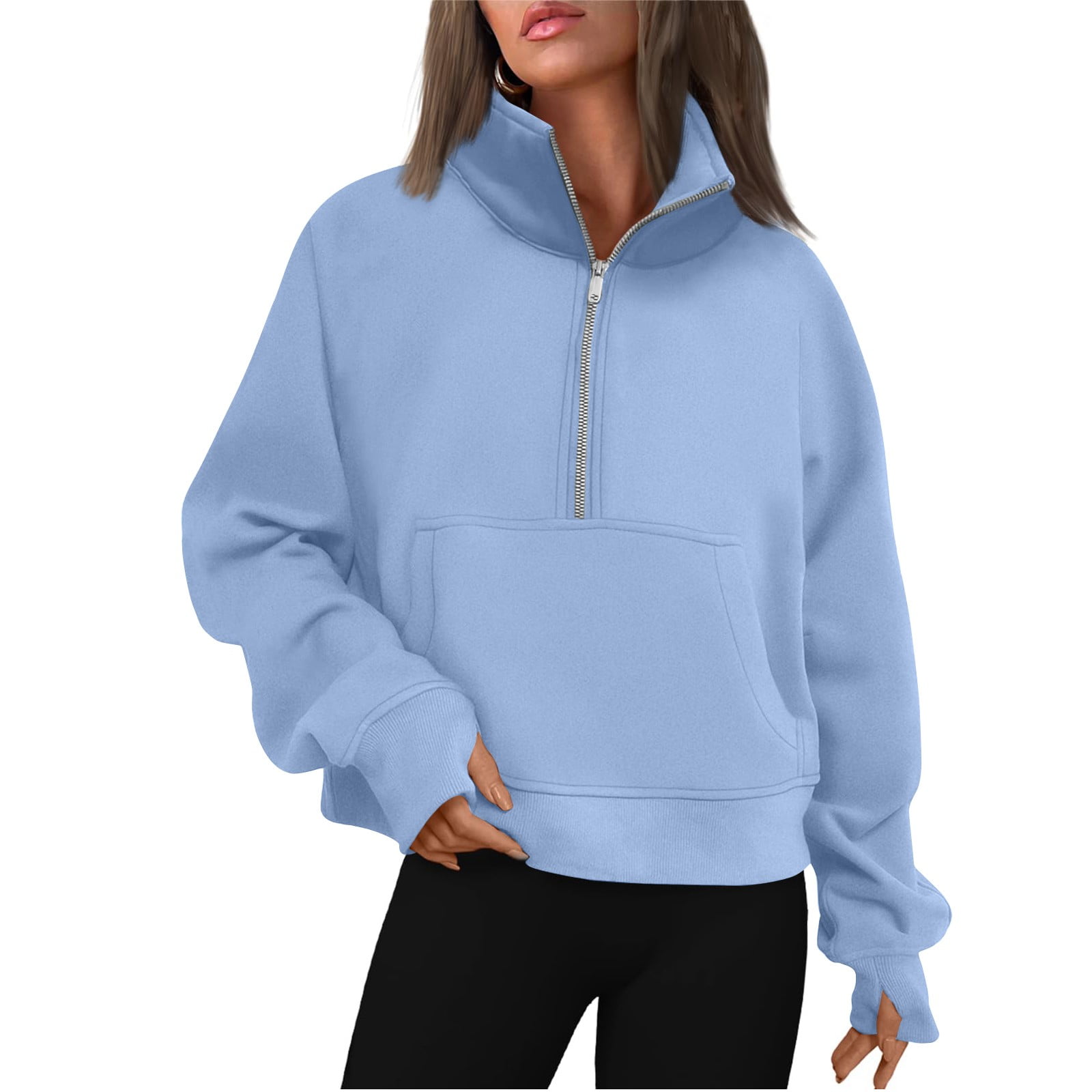 Women's Casual Half-Zip Pullover Sweatshirt, Long Sleeve