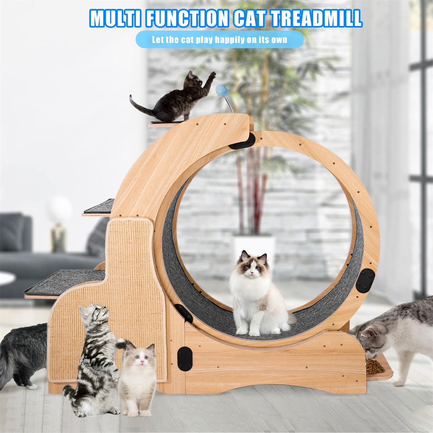 Pefilos 46" Cat Sports Running Wheel, Cat Exercise Wheel Wood Climbing Frame, Cat Litter Fitness Wheel, Oversized Roller Cat Indoor Activity Center, Beige Pefilos 46" Cat Sports Running Wheel, Cat Exercise Wheel Wood Climbing Frame, Cat Litter Fitness Wheel, Oversized Roller Cat Indoor Activity Center, Beige