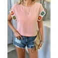 thumbnail image 4 of Women Summer Tops Boho Tops for Women Color Crew Neck Short Sleeve Casual Blouse Pink S, 4 of 9