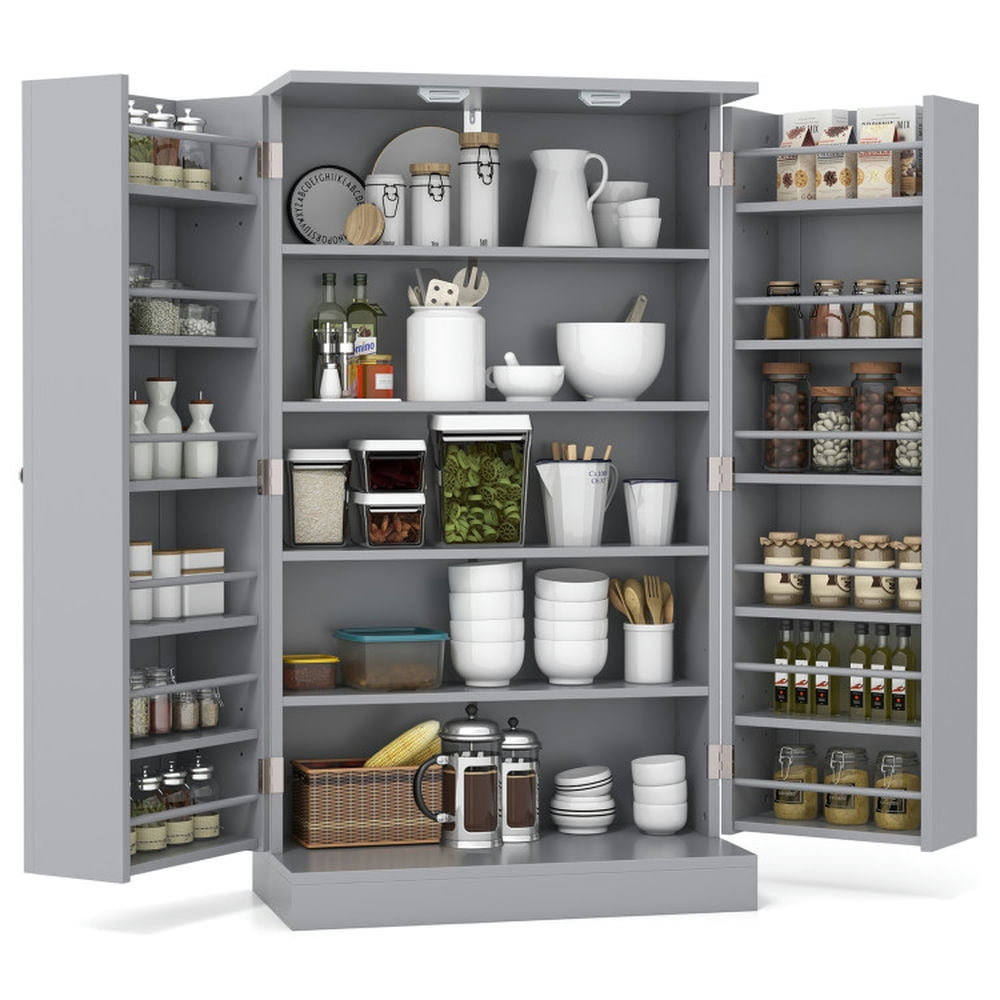 Kepooman Sideboard Cabinet Buffet Cabinet, 17-Tier Kitchen Pantry Cabinet with 2 Doors and 6 Adjustable Shelves-Gray
