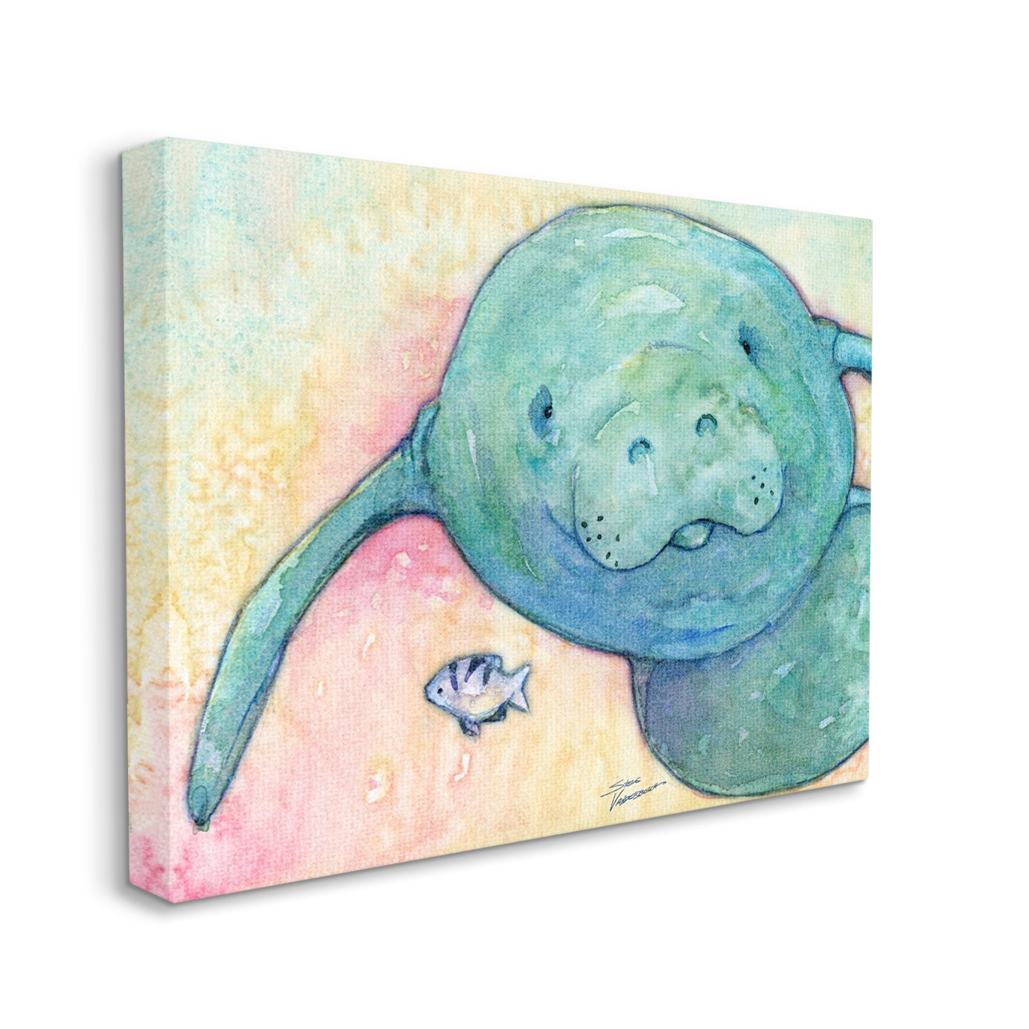 Stupell Industries Smiling Manatee Aquatic Wildlife Fish Rainbow Pattern Painting Gallery Wrapped Canvas Print Wall Art, Design by Steve Vanderbosh
