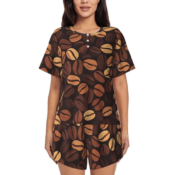 Coffee Beans Women’S Short-Sleeved Pyjama Set Round-Neck Loungewear for Indoor and Outdoor