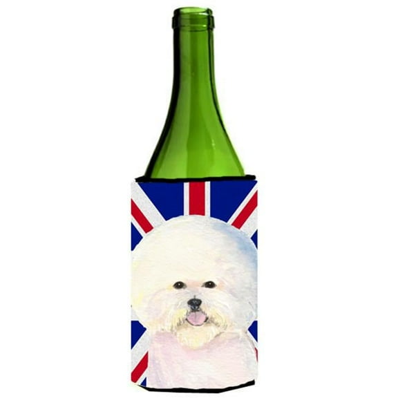Bichon Frise With English Union Jack British Flag Wine bottle sleeve Hugger - 24 Oz.