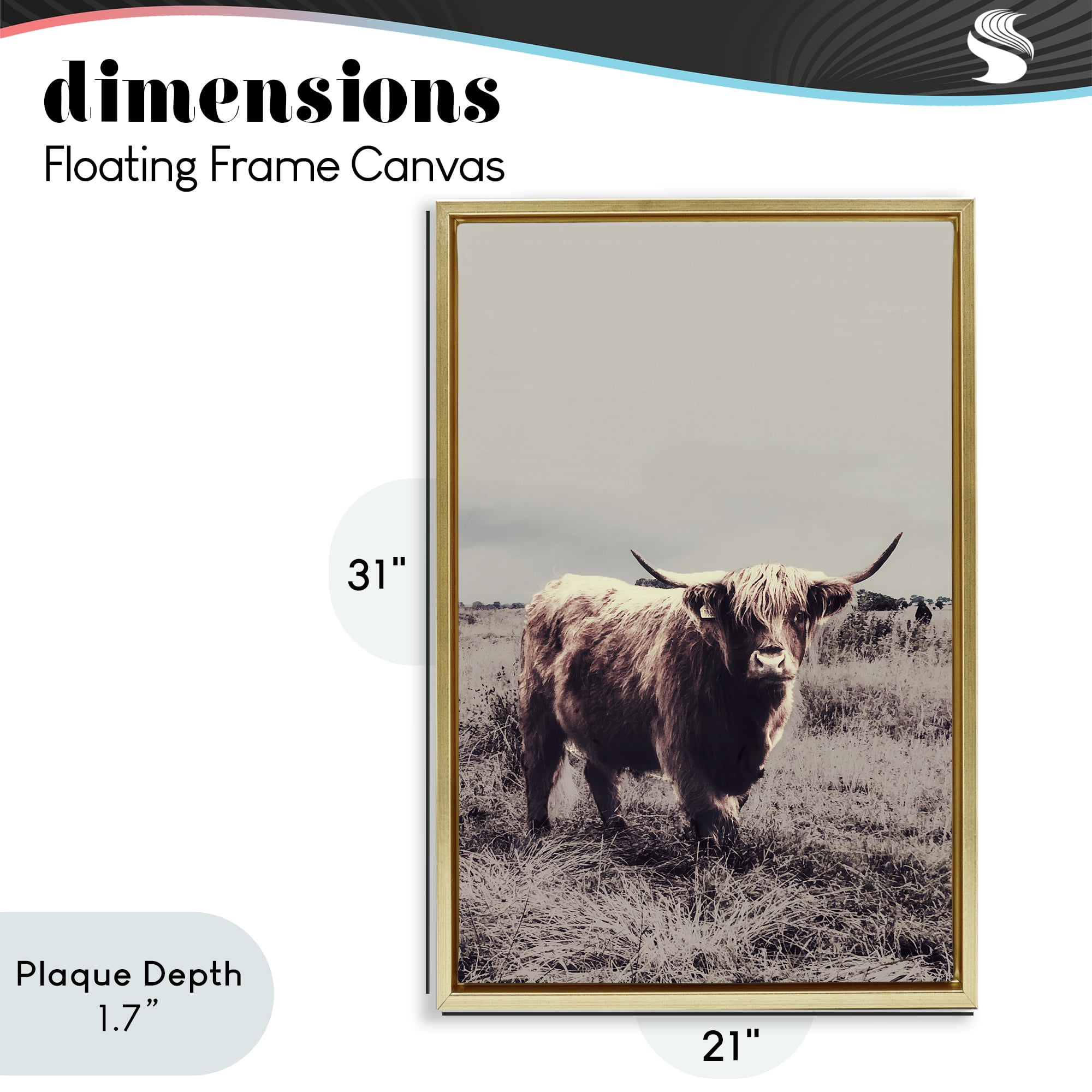 Stupell Industries Horned Cattle in Pasture Gold Framed Floater Canvas Wall Art, design by SD Graphics Studio