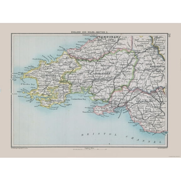 Historic Map - England Wales - Bartholomew 1892 - 30.87 x 23 - Vintage Wall Art
