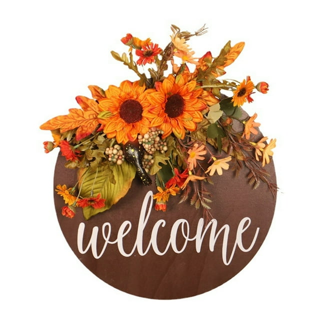 RYRDWP Clearance Simulation Sunflower Wreath Door Hanging – Rustic ‘Welcome’ Doorplate Pendant Decor"