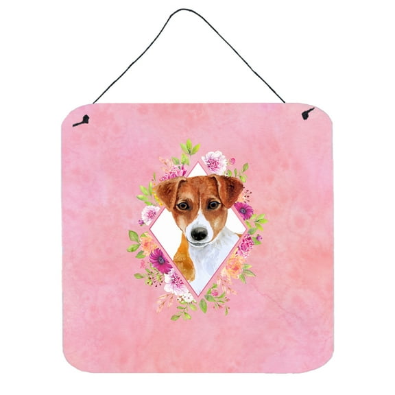Carolines Treasures CK4156DS66 Jack Russell Terrier Design2 Pink Flowers Wall or Door Hanging Prints 6x6 multicolor