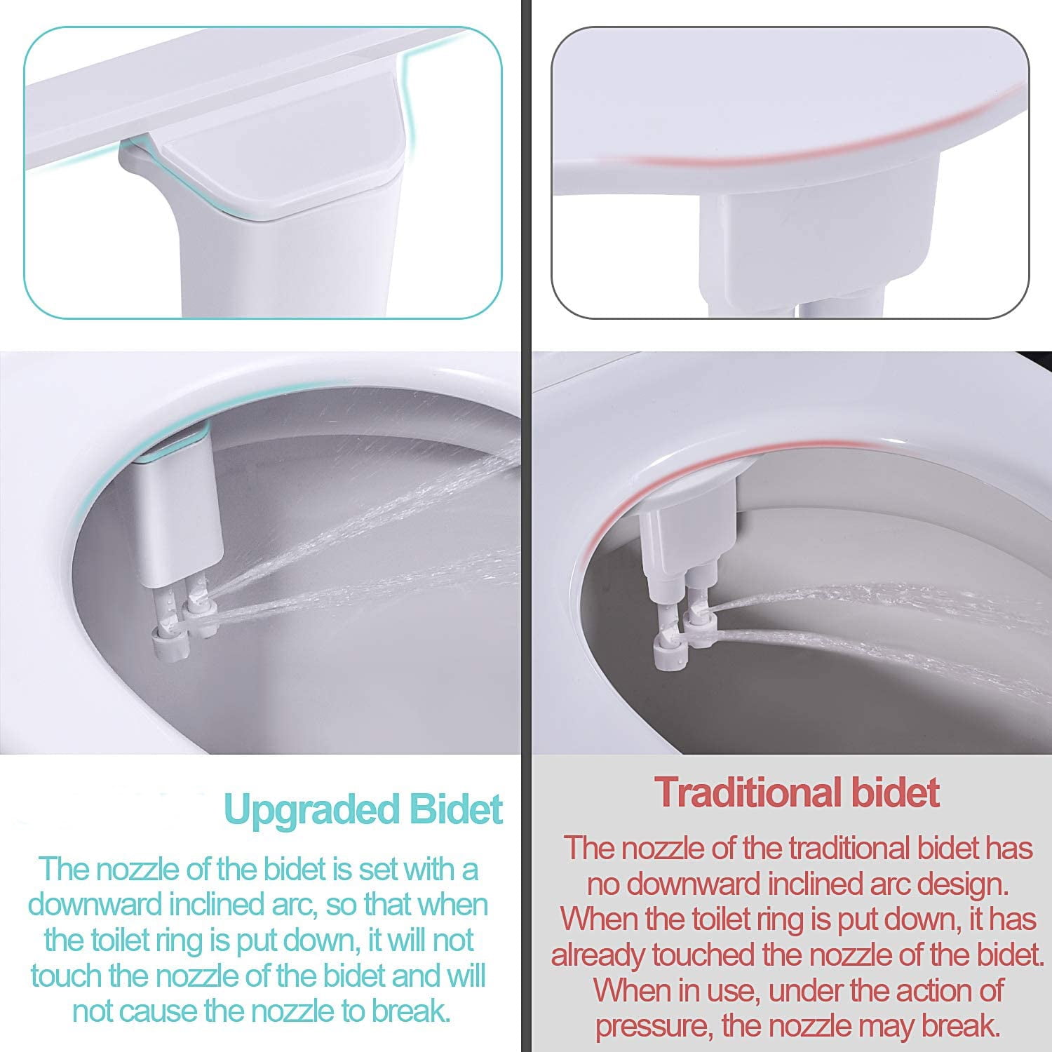Bidet Attachment, Non-electric Cold Water Bidet Toilet Seat Attachment with Pressure Controls,Retractable Self-cleaning Dual Nozzles for Frontal & Rear Wash
