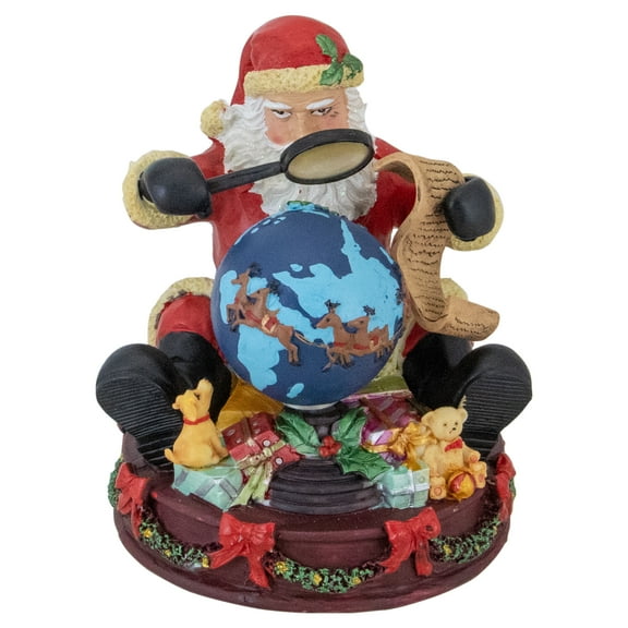 Northlight Musical Santa Claus Checking His List with a World Globe Christmas Figure - 5.75"