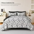 thumbnail image 2 of King Size Comforter Set - 7 Pieces Bed in a Bag Soft Microfiber Bedding Comforter Set Leaves Floral Pattern on White Comforter Sets with Sheets for All Seasons (King, Black), 2 of 6