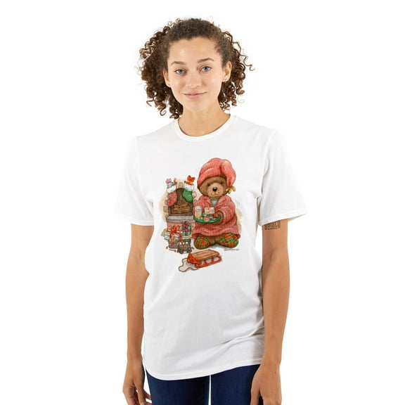 Cute Christmas Morning Teddy Bear Women's Graphic T Shirt Tees Brisco Brands S