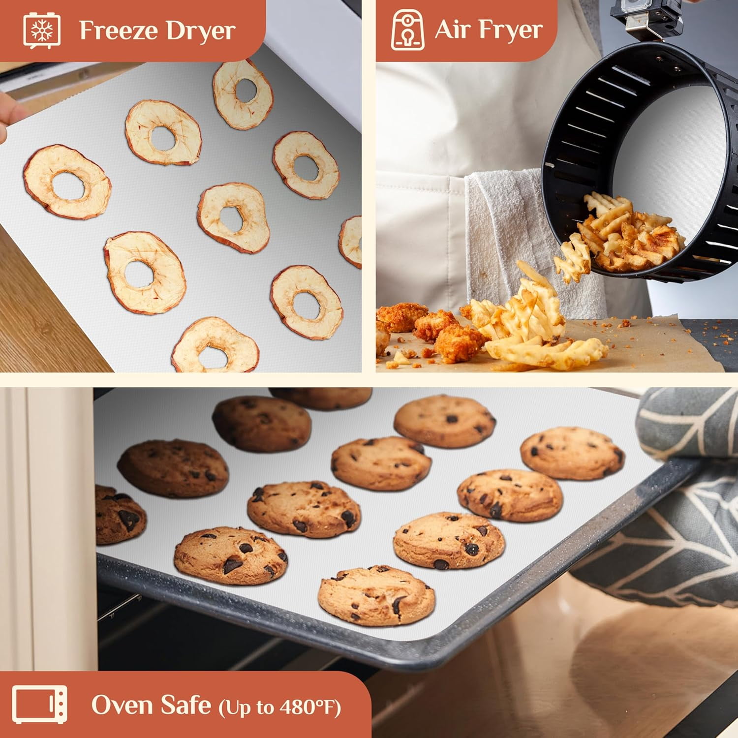 Silicone Baking Mat Roll - Best German Silicone Mat for Baking - Non Stick Silicone Pastry Mat, Non-slip Silicone Counter Mat, Reusable Air Fryer Liner, Oven Liner Mat, Freeze Dryer Mat