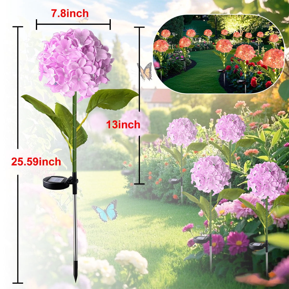 Syenll 4 pack Solar Garden Lights Outdoor, Waterproof LED Solar Hydrangea Flowers Lights for Yard Lawn Pathway Decoration (Warm White)