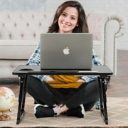 Laptop Desk for Bed Height Adjustable, Lap Bed Table with USB/Storage Drawer/Cup Holder/Tablet Stand/Book Shelf, Foldable Breakfast Tray Portable for Reading Writing, Bed, Sofa & Floor, Black