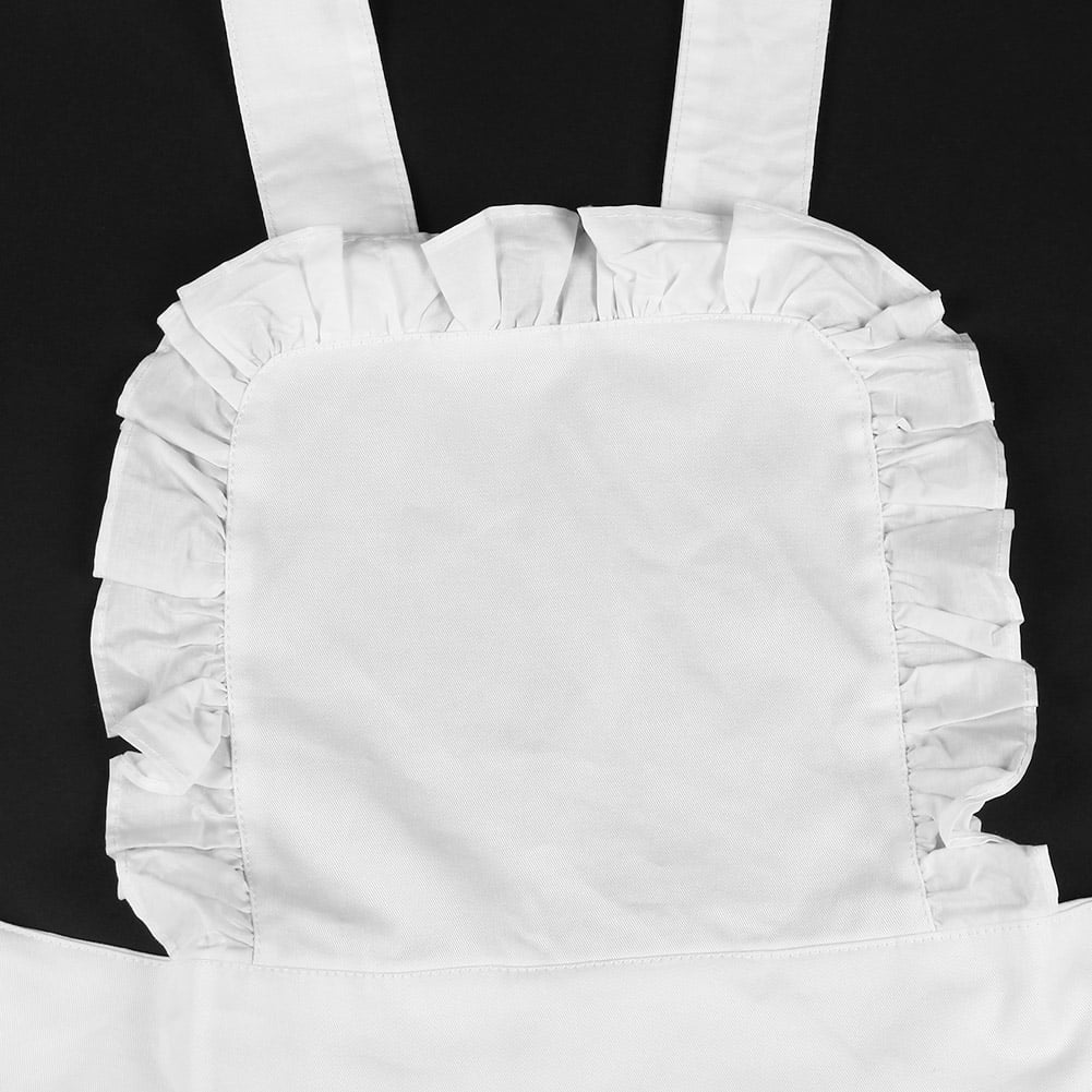 Cergrey White Cotton Women Maid Apron Ruffle Hem Kitchen Solid Color Apron , Women Apron, Ruffle