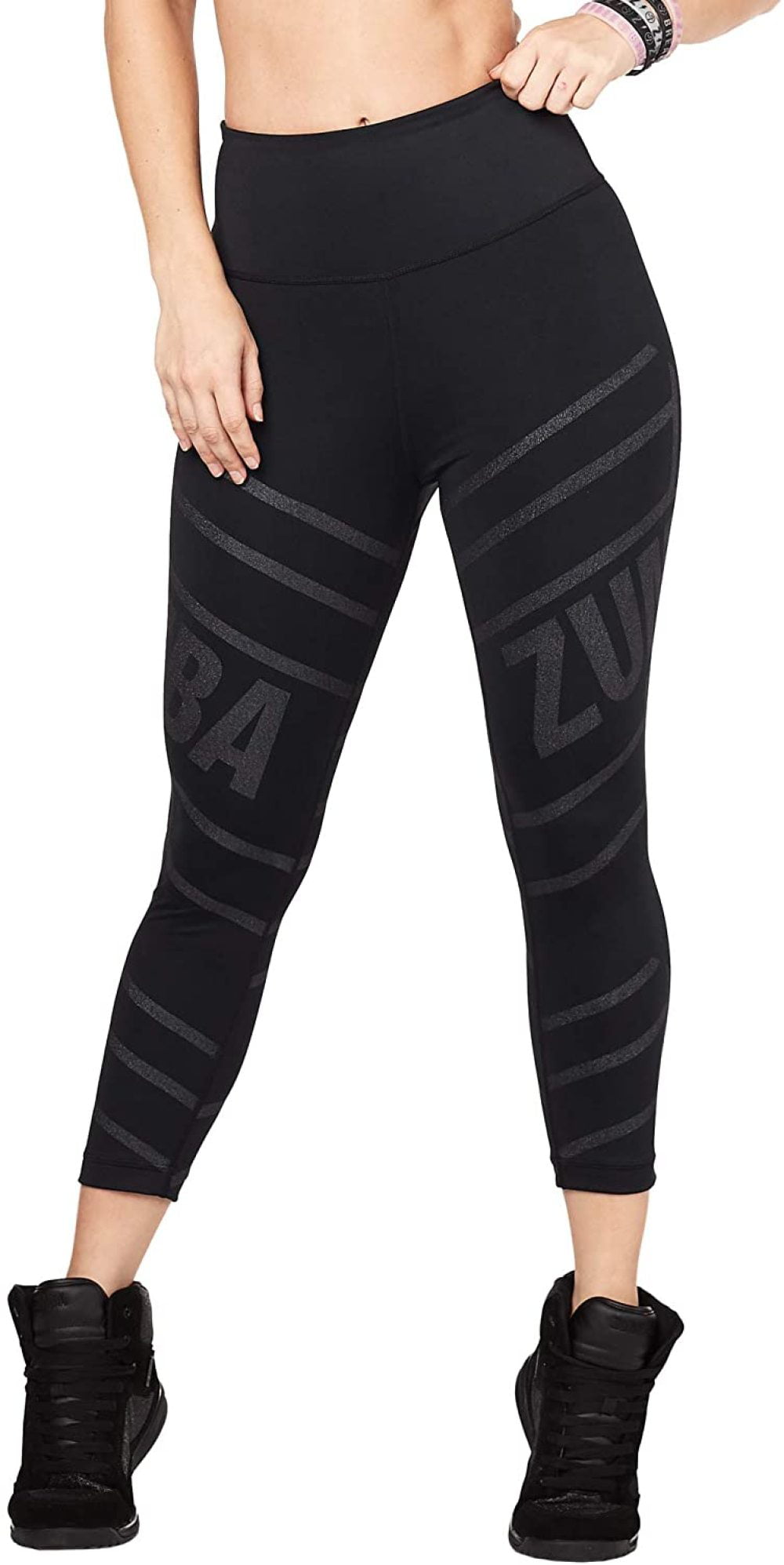 Zumba Wide Waistband Dance Fitness Compression Fit Print Workout Leggings for Women