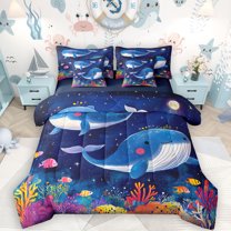 Manfei Kawaii Whale Animal 7-Piece Twin Bedding Sets, Dreamy Stars Galaxy Bedding Comforter Set, Teens Kids Girls Boys Reversible Sheet Sets, Microfiber Bedroom Decor