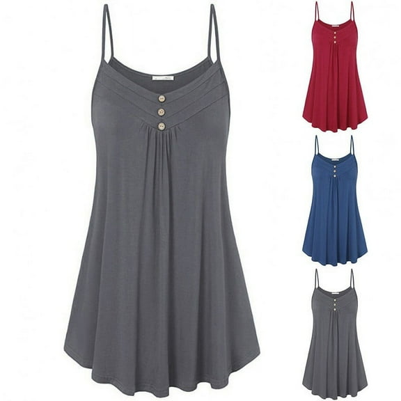 Xunlbb Tank Top for Women Women Sleeveless Spaghetti Strap Double Breasted Plain Dress Beach Vacation Clothes for Women S-5XL