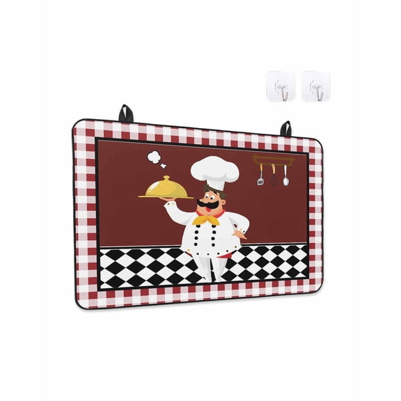 Stove Top Covers for Electric Stove, Fat Chef Glass Stovetop Cover Protector, Red Gourmet Kitchen Red Black Buffalo Plaid Induction Cooktop Protector Oven Mat for Kitchen Countertop 28.5"x20.5"