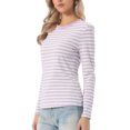 thumbnail image 4 of INSPIRE CHIC Women's Striped Top Long Sleeve Crew Neck Slim Fit Cotton Fitted Tee XS Light Purple Stripe, 4 of 5