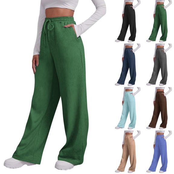 Smsaxvxz Wide Leg Sweatpants for Women Casual Elastic Drawstring Waist Loose Fit Sport Pants(Available in Plus Size) Green 4XL
