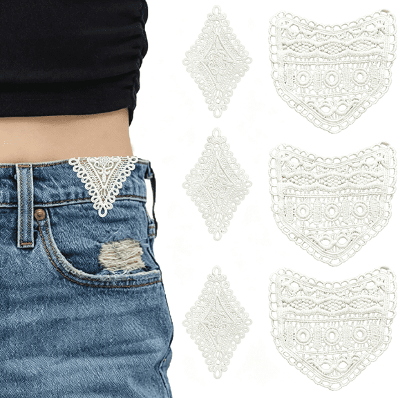 BZCOE 6 Pcs Pant Waist Extenders for Jeans Trousers Skirts, Soft Lace Waist Extenders for Pants, Fashion Waistband Extenders Sewing Fasteners Jean Extenders for Women, 2 Types
