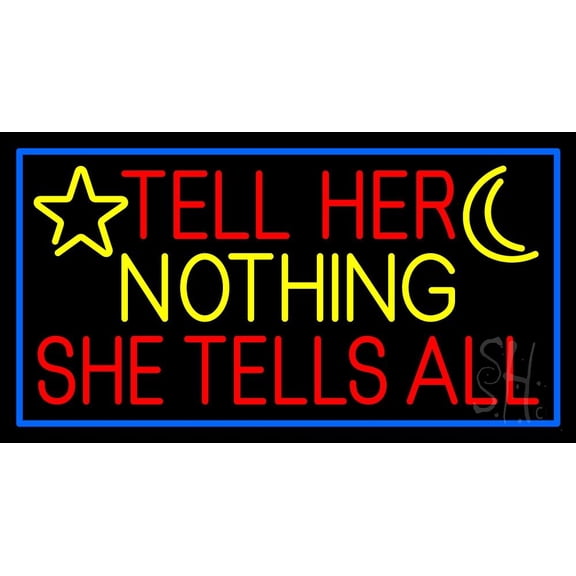 Psychic Tell Her Nothing She Tells All LED Neon Sign 13" Tall x 24" Wide - inches Black Square Cut Acrylic Backing, with Dimmer - Bright and Premium built indoor LED Neon Sign for Storefront.