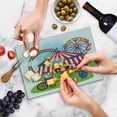 thumbnail image 4 of Circus Cutting Board, Circus Scene with Clowns on Grass Rainbow Ferris Wheel Happy Bubbles Theme, Decorative Tempered Glass Cutting and Serving Board, Small Size, Multicolor, by Ambesonne, 4 of 5