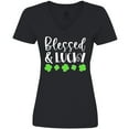 thumbnail image 3 of Inktastic Blessed and Lucky 4 Leaf Clovers St. Patrick's Day Women's V-Neck T-Shirt, 3 of 5