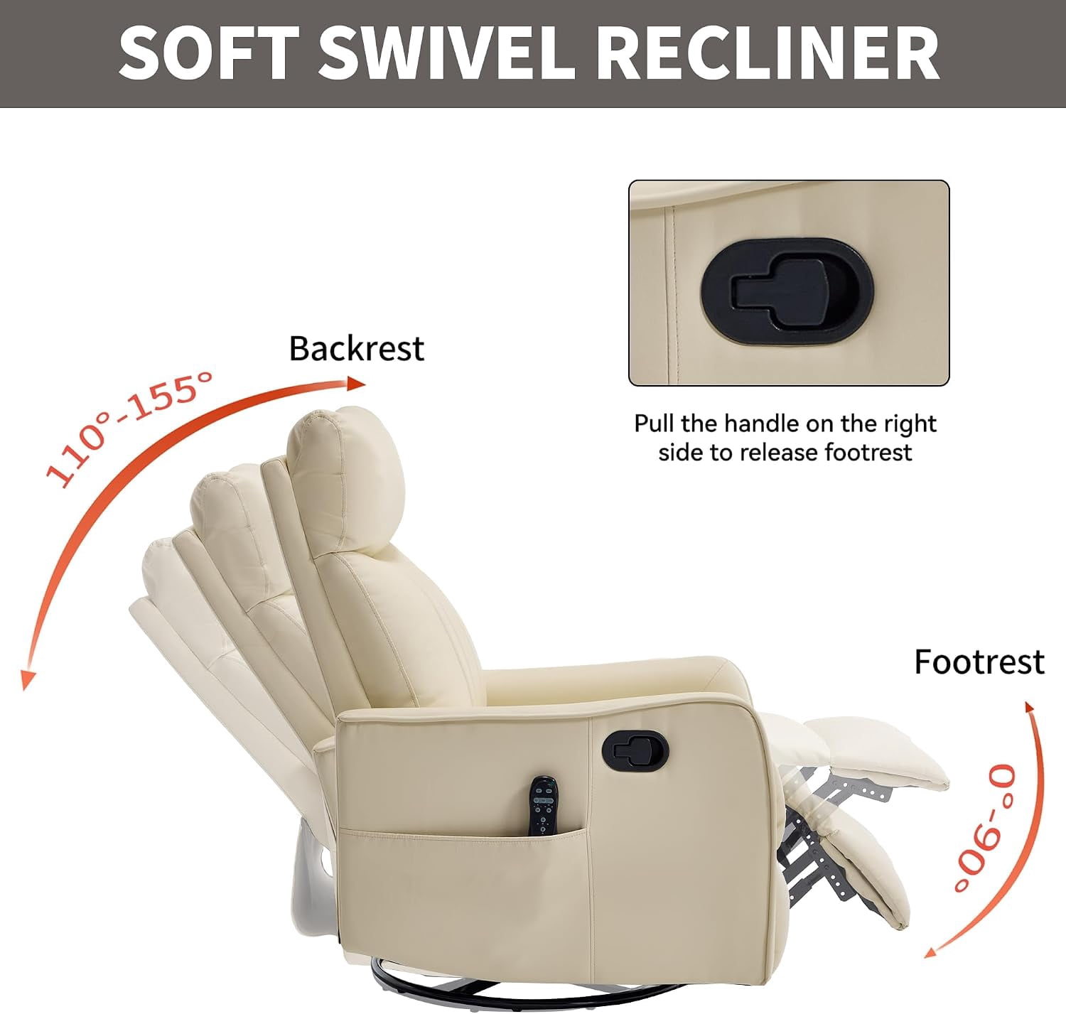High Back Manual Recliner Chair with Heat & Massage, Swivel Rocker for Living Room Bedroom, Beige