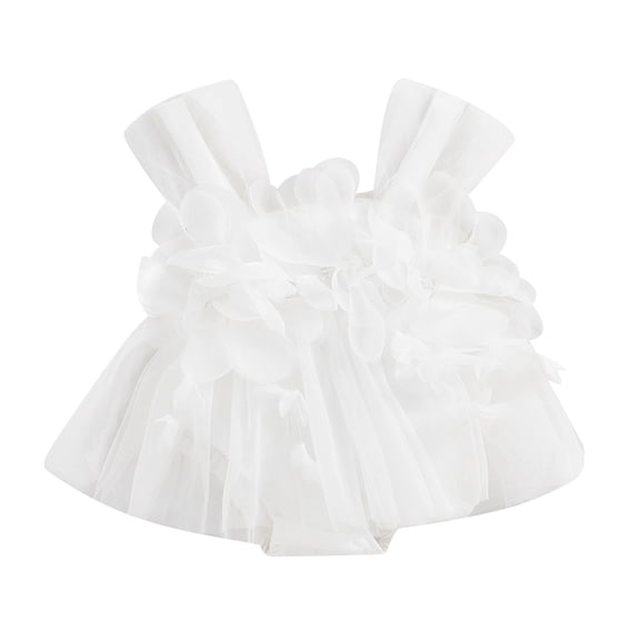 RUINIXCW Newborn First Birthday Cake Smash Outfit Baby Girl Summer Tulle Romper Dress Baby Girls Photoshoot Outfits Sleeveless 3D Flower Decor Baptism Tutu Dress