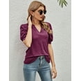 thumbnail image 3 of ZHENWEI Womens Casual V-Neck T-Shirts Loose Puff Short-Sleeve Tops Tunic Blouse, 3 of 8