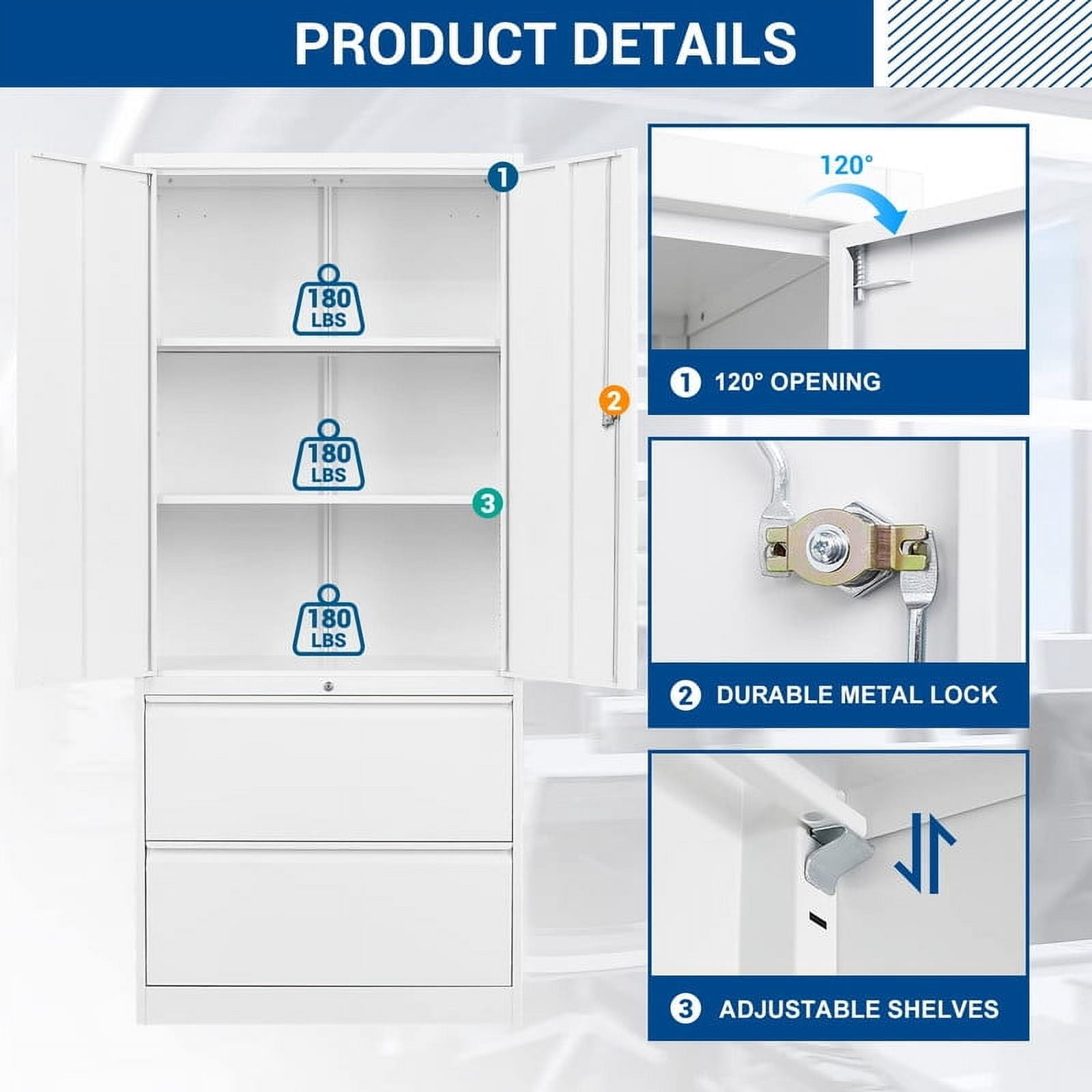 MIIIKO File Cabinets for Home Office, Lateral File Cabinets with Lock,Steel Storage Cabinet with 2 Drawers and Doors for Hanging Files Letter/Legal/A4 Size Files