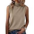 thumbnail image 3 of FRSASU Women's Vest Turtleneck Sleeveless Solid Color Knit Sweater High Neck Summer Casual Pullover Sweater Khaki, 3 of 7