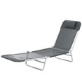 thumbnail image 1 of Folding Lounge Chair with 5-Level Adjustable Backrest and Pillow, Portable Steel Frame Sun Lounger with Quick-Dry Mesh, Dark Grey, for Patio, Poolside, Beach and Camping, 1 of 7