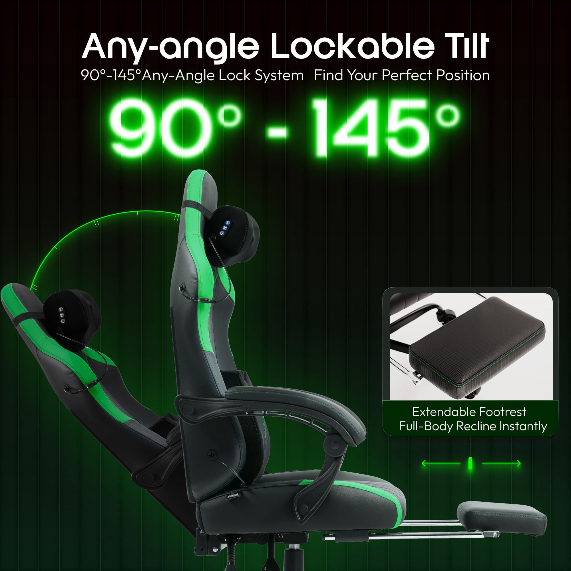 GOOSEA Gaming Chair with Shiatsu Massage for Neck, Lumbar Support, Ergonomic High Back Recliner for Home Office, Adjustable Height Computer Desk Chair with Premium Comfort Design, Green