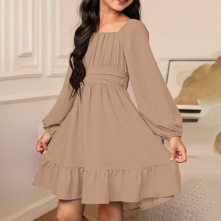 blue dress for baby girl Khaki High Neck Side Ruched Backless Dress main image 0