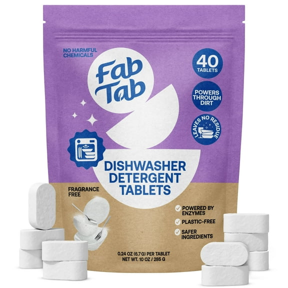 Fab Tab 100% Plastic-Free Dishwashing Tablets 40 Count - Fragrance Free