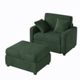 thumbnail image 3 of LUMIHO Chaise Lounge Chair Indoor, 42" Sleeper Chair with Two Throw Pillows and Armrests, Corduroy Chaise Couch Chair with Ottoman for Living Room, Bedroom, Apartment, Green, 3 of 8