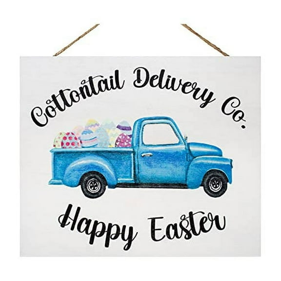 JennyGems Happy Easter Decor, Cottontail Delivery Co. Vintage Truck Wooden Sign, Farmhouse Easter Decorations, Made in USA
