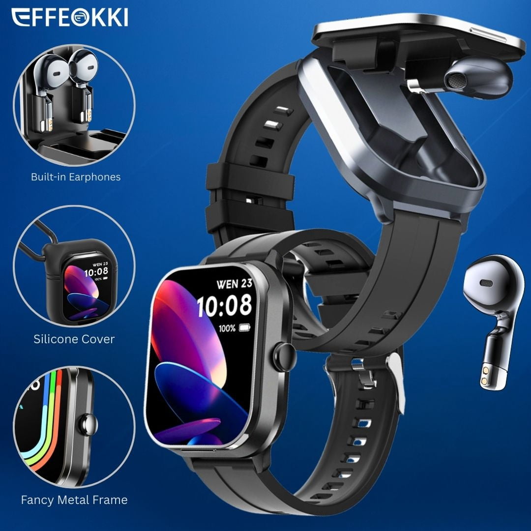 Effeokki Smartwatch with Wireless Earbuds, 2" Display, NFC, Fitness Tracker, iPhone & Android Compatible