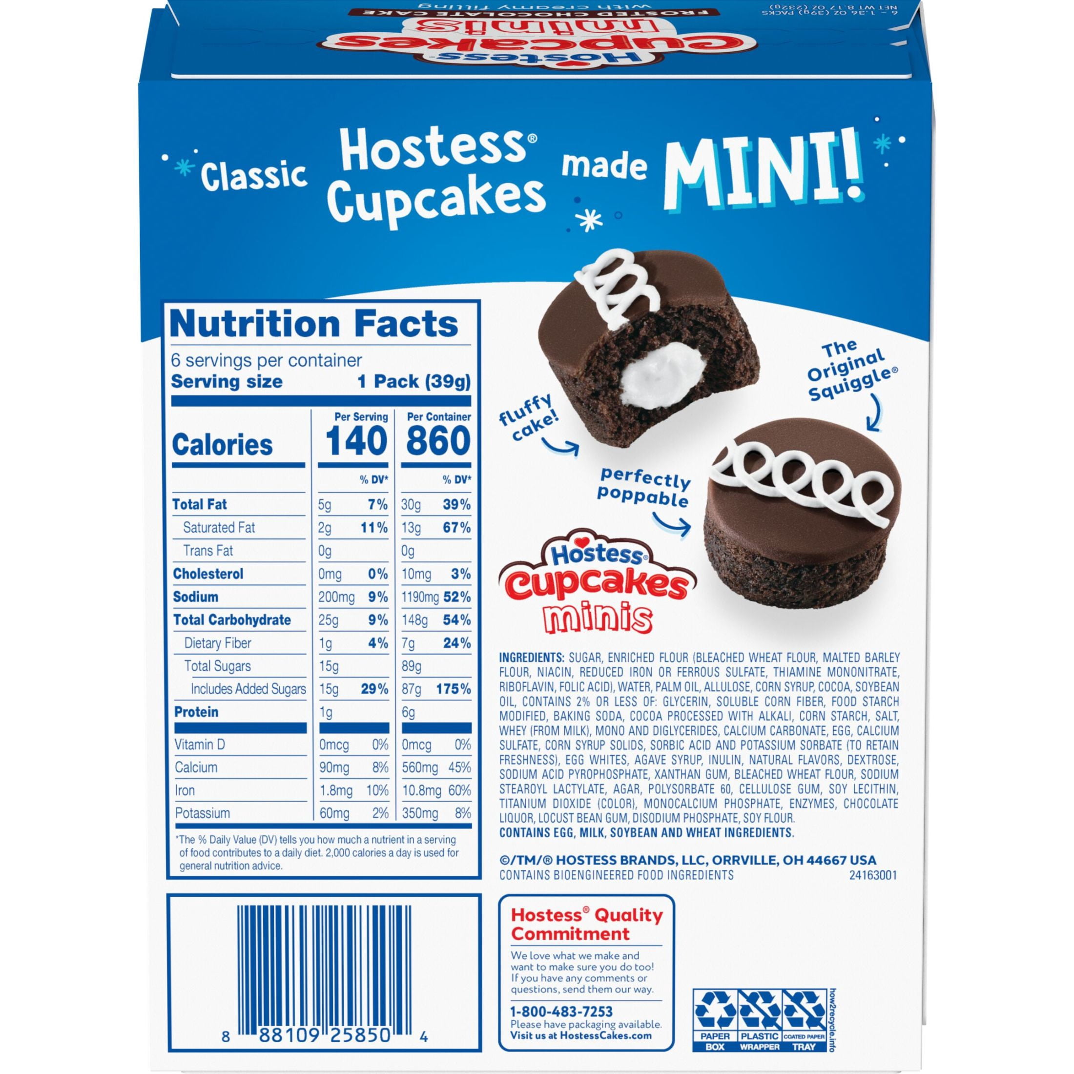(3 pack) Hostess Cupcakes Minis, Chocolate Snack Cakes, 8.17 oz Box (6 Count)