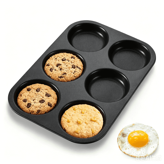 6-Cup Nonstick Steel Muffin Pan, 2.6" Cup, Stainless Steel Cupcake Pan for Baking, 10.4” x 7.2” Muffin Top Pan Metal Pan Tin Tray for Mini Cake Cookie Egg Hamburger, Oven & Dishwasher Safe