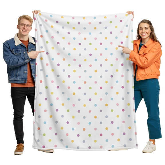 Flannel Throw Blanket for Couch Sofa Bed, Colorful Polka Dot Soft Cozy Warm Fuzzy Blanket 40x50in