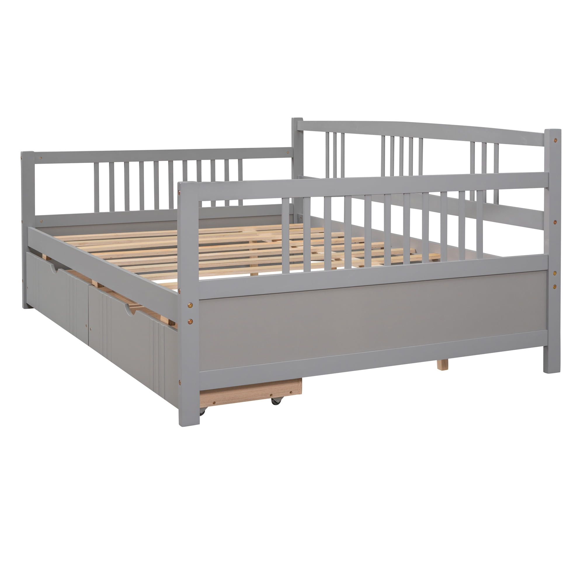Aukfa Wooden Full Daybed with Storage Drawers, Gray