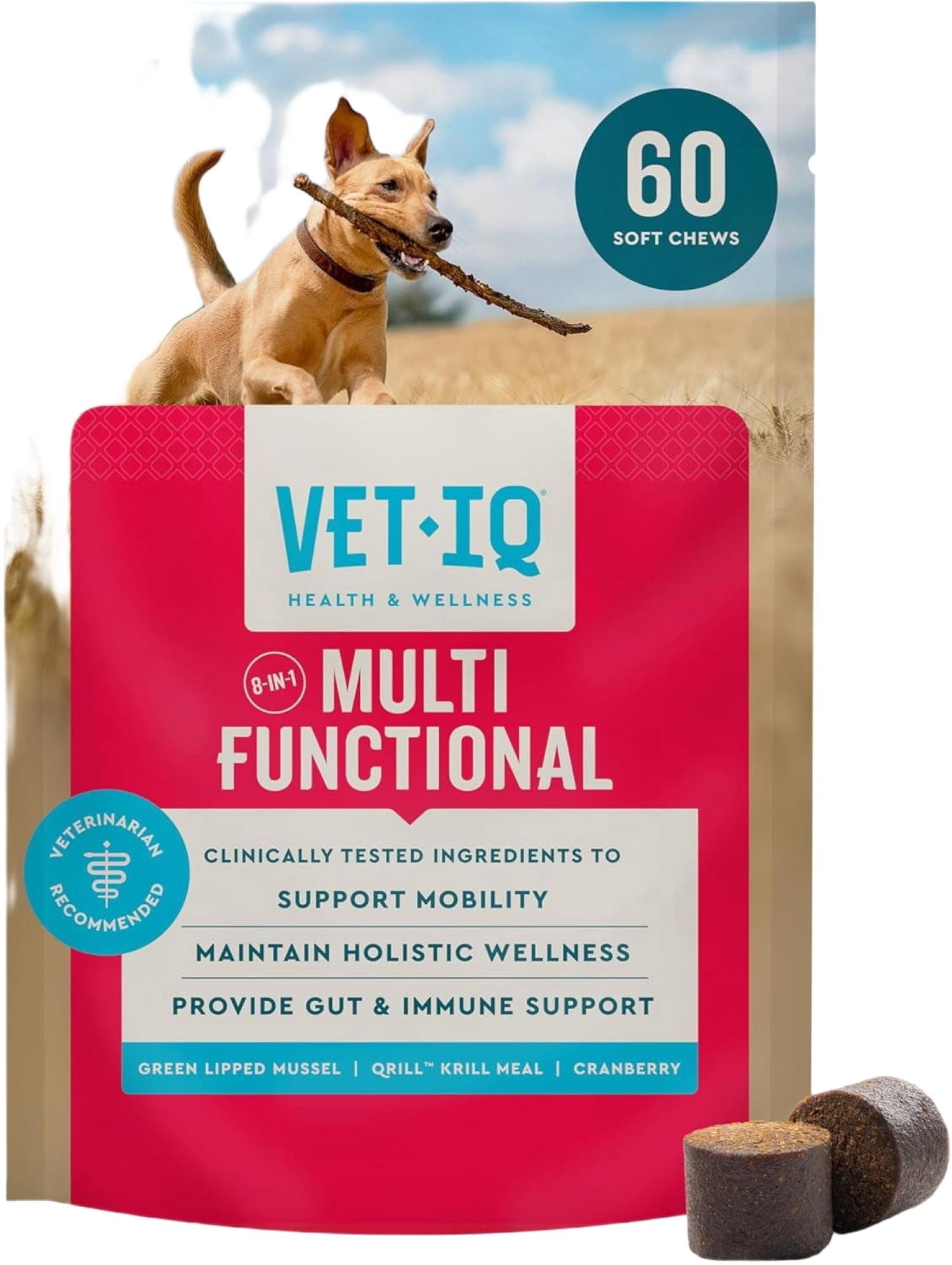 (3 pack) VetIQ 8-in-One Multifunctional Supplements for Dogs, Supports Hip & Joint, Urinary Tract, Immune System, Skin Health and Heart Health, Soft Chews, 60 Count