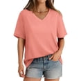 thumbnail image 2 of Womens V Neck Short Sleeve T Shirts Summer Tops Casual Loose Tees Trending Now S-5XL Pink 4XL, 2 of 6