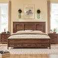 thumbnail image 7 of ACCOHOHO Rustic King Size Bed Frame with 52" Tall Full-Panel Headboard, Wood Platform Bedframe with Footboard and Storage Drawers, No Squeak, No Box Spring Needed, Brown, 7 of 7